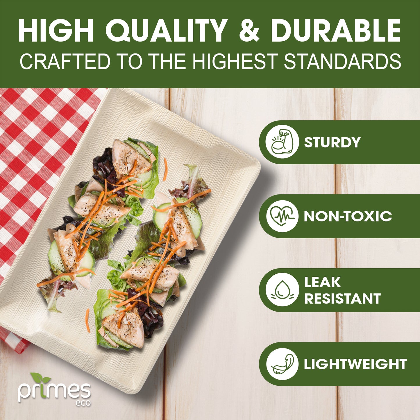 PRIMES ECO 14 x 10 Inch Disposable Palm Leaf Serving Trays, Platters Starters Wedding Parties, Eco Friendly Biodegradable Tray, Party & Picnic, Microwave & Oven Safe Serving BBQ