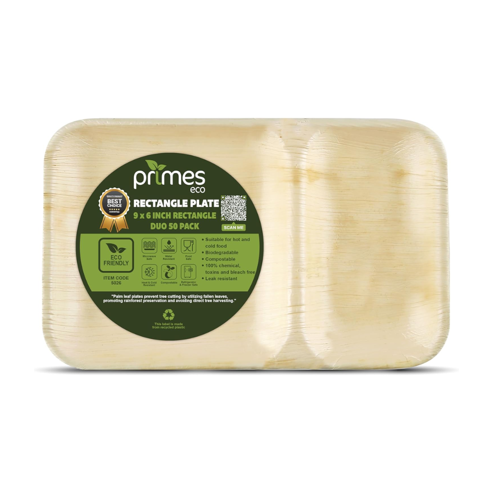 Medium 9x6 inch (22x15cm) Disposable Palm Leaf Partition Trays