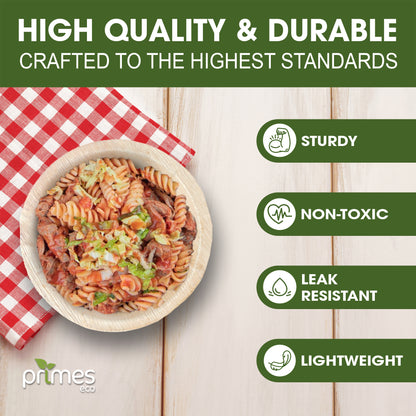 PRIMES ECO 6 Inch - Disposable Palm Leaf Round Bowls, Small Compostable Bowls, Soup Salad Bowl, Eco Friendly & Biodegradable Heavy-Duty Bowl for Wedding, Microwave & Oven Safe, Party, Picnic
