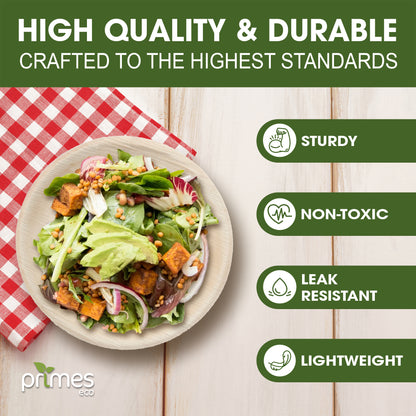 PRIMES ECO 10 Inch - Disposable Palm Leaf Large Round Plates, Eco Friendly Biodegradable Compostable Plates, Like Wooden Plates, Chemical free Plates, office Party Wedding Picnic Plates