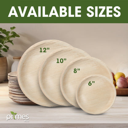 PRIMES ECO 10 Inch - Disposable Palm Leaf Large Round Plates, Eco Friendly Biodegradable Compostable Plates, Like Wooden Plates, Chemical free Plates, office Party Wedding Picnic Plates