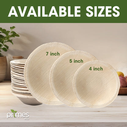 PRIMES ECO 6 Inch - Disposable Palm Leaf Round Bowls, Small Compostable Bowls, Soup Salad Bowl, Eco Friendly & Biodegradable Heavy-Duty Bowl for Wedding, Microwave & Oven Safe, Party, Picnic