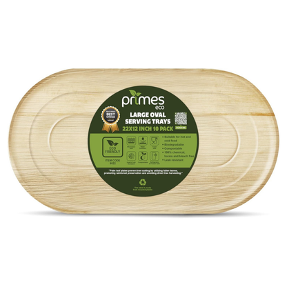 10 Disposable Palm Leaf Serving Platters – Large Oval 22″ x 12″ (56 × 30 cm) – Eco-Friendly Biodegradable Food Trays for Weddings, Parties, Canapés, Charcuterie Boards, Hot Food Servings