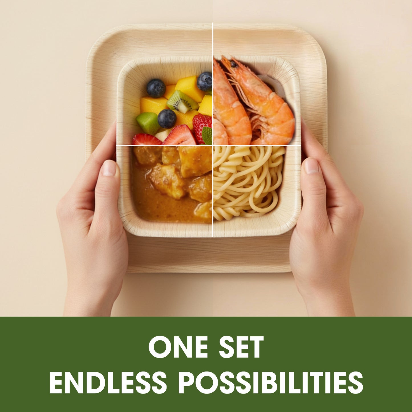 Disposable Palm Leaf Tableware Combo Set – 10 Inch Square Plates & 300ml 5 Inch Square Bowls – Strong Areca Leaf Disposable Plates for Parties, Events & Catering