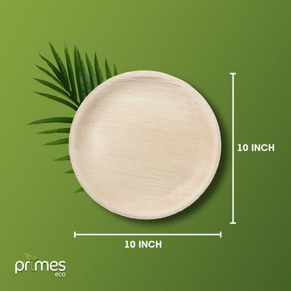 PRIMES ECO 10 Inch - Disposable Palm Leaf Large Round Plates, Eco Friendly Biodegradable Compostable Plates, Like Wooden Plates, Chemical free Plates, office Party Wedding Picnic Plates