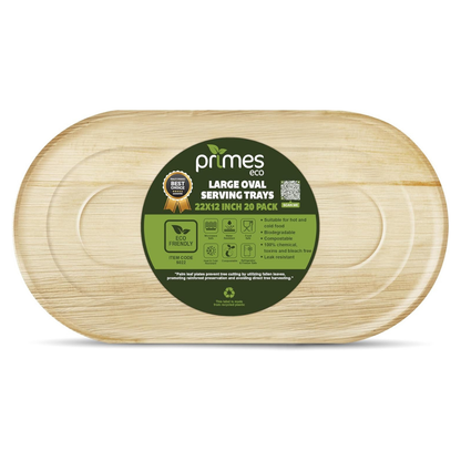 10 Disposable Palm Leaf Serving Platters – Large Oval 22″ x 12″ (56 × 30 cm) – Eco-Friendly Biodegradable Food Trays for Weddings, Parties, Canapés, Charcuterie Boards, Hot Food Servings
