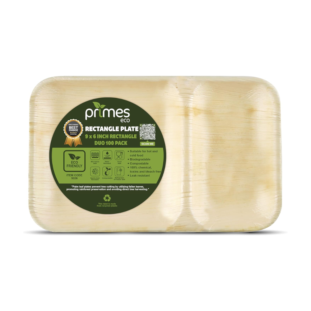 Medium 9x6 inch (22x15cm) Disposable Palm Leaf Partition Trays