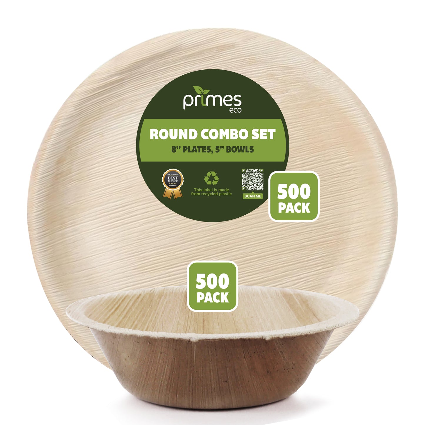 Disposable Palm Leaf Plates and Bowls Combo Set, 8 Inch Round Plates with 5 Inch 250ml Round Bowls, Sturdy Disposable Plates for Parties, Catering, Events & Everyday Use