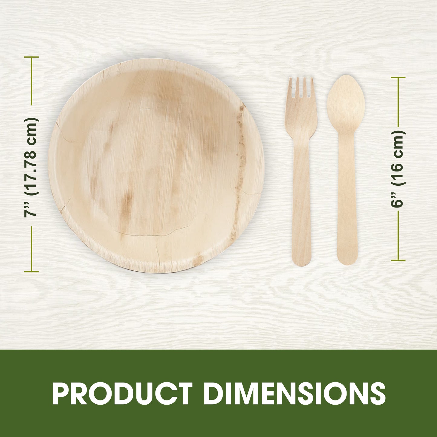 Disposable Palm Leaf 7 Inch 700ml Round Bowls with Wooden Spoon & Fork Combo Set | Strong Disposable Palm Leaf Bowls for Parties, Catering, Events & Everyday Serving