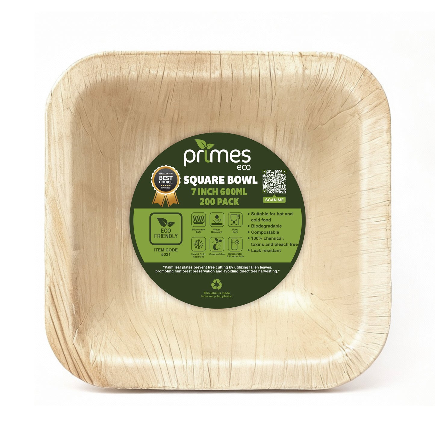 Square Disposable Palm Leaf Bowls, Biodegradable & Compostable, Natural Areca Tableware for Hot & Cold Food, Soup, Salad, Dessert, BBQ, Picnic & Parties (25, 7 Inch)
