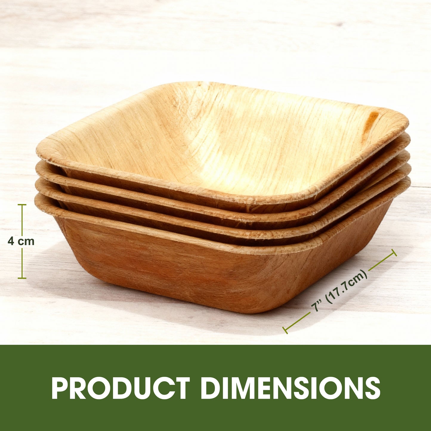 Square Disposable Palm Leaf Bowls, Biodegradable & Compostable, Natural Areca Tableware for Hot & Cold Food, Soup, Salad, Dessert, BBQ, Picnic & Parties (8 Inch)
