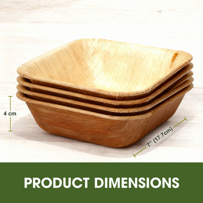 Square Disposable Palm Leaf Bowls, Biodegradable & Compostable, Natural Areca Tableware for Hot & Cold Food, Soup, Salad, Dessert, BBQ, Picnic & Parties (8 Inch)