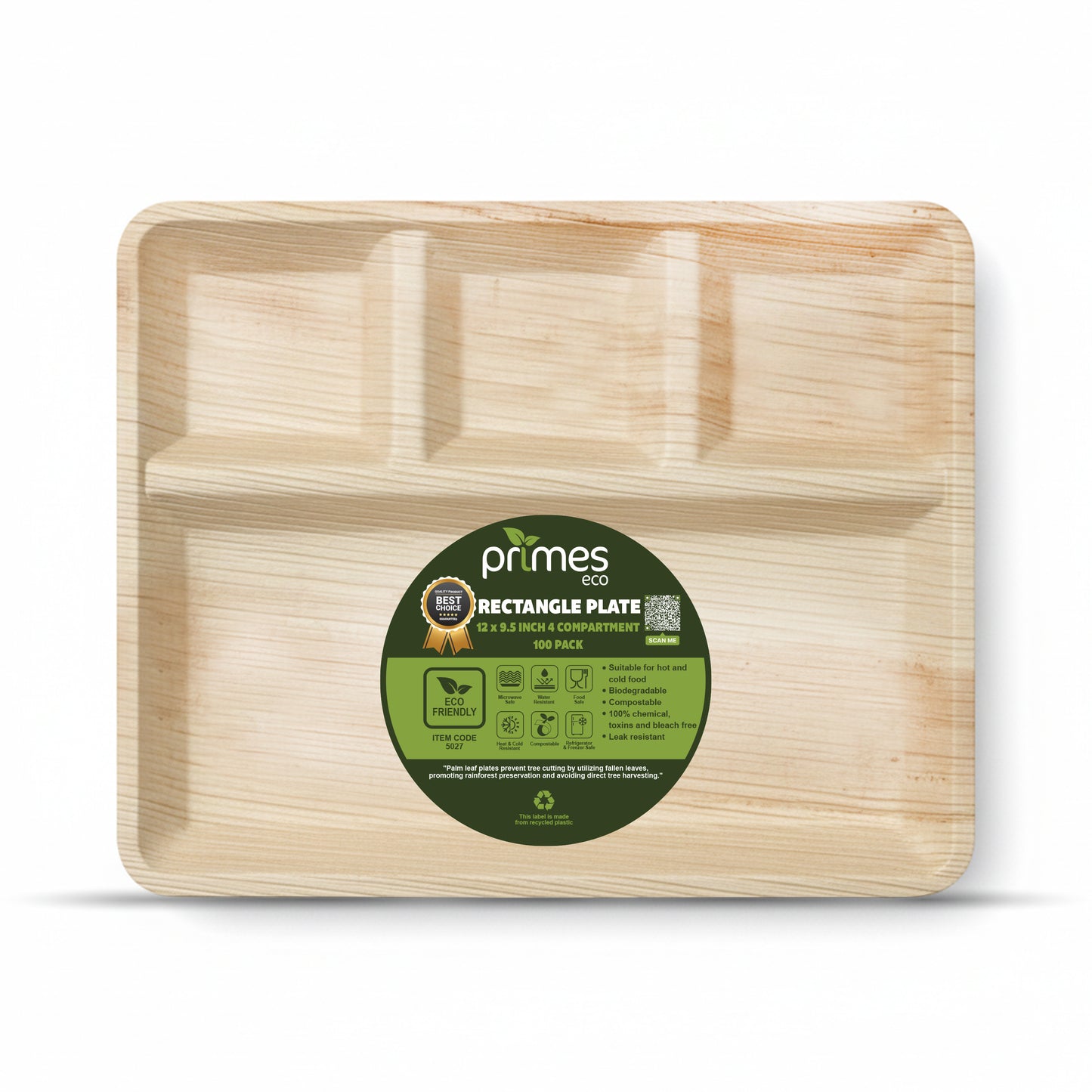 Palm Leaf 4-Compartment Plates – 12 x 9.5 inch