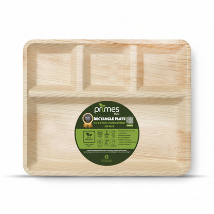 Palm Leaf 4-Compartment Plates – 12 x 9.5 inch