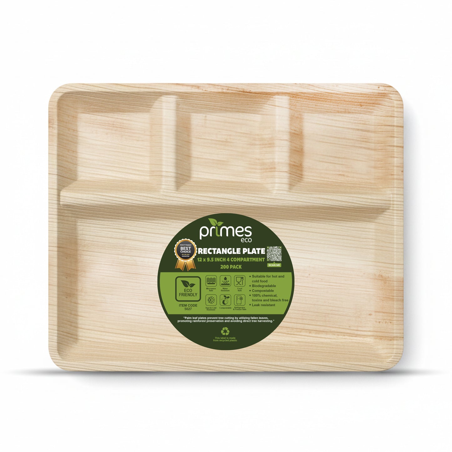 Palm Leaf 4-Compartment Plates – 12 x 9.5 inch