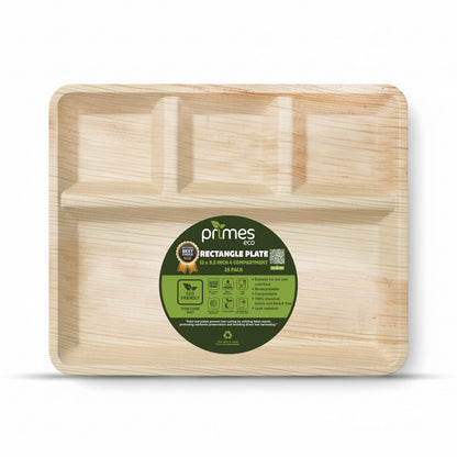 Palm Leaf 4-Compartment Plates – 12 x 9.5 inch