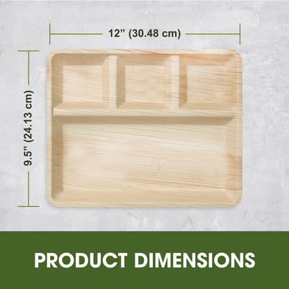 Palm Leaf 4-Compartment Plates – 12 x 9.5 inch