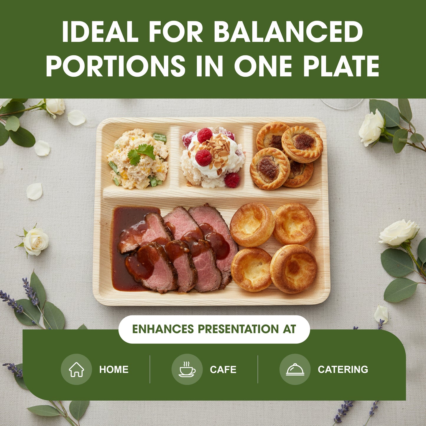 Palm Leaf 4-Compartment Plates – 12 x 9.5 inch
