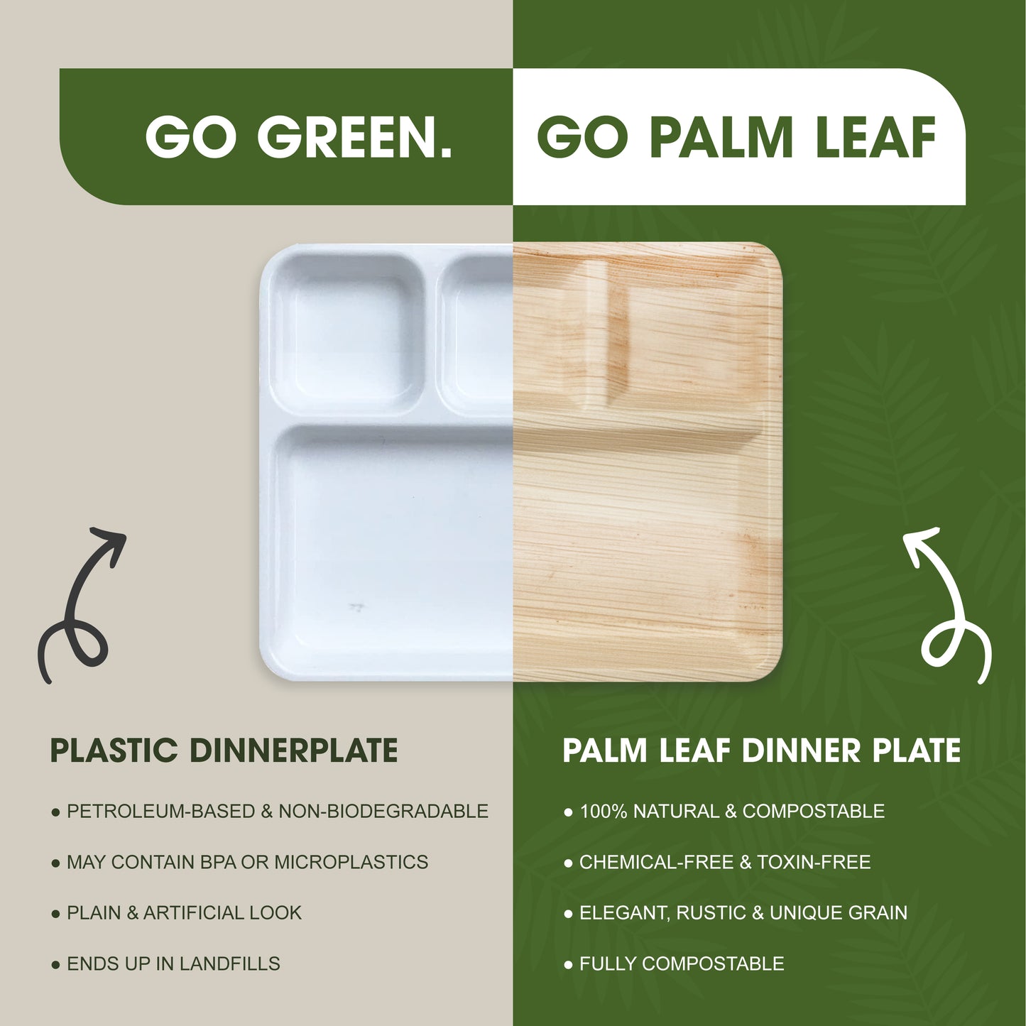 Palm Leaf 4-Compartment Plates – 12 x 9.5 inch