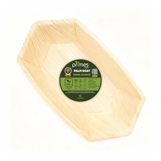 400ml Palm Leaf Boat Serving Trays – Natural Eco-Friendly Disposable Tableware, Biodegradable, Compostable, Microwave & Freezer Safe Plates for Hot & Cold Food