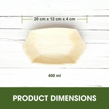 400ml Palm Leaf Boat Serving Trays – Natural Eco-Friendly Disposable Tableware, Biodegradable, Compostable, Microwave & Freezer Safe Plates for Hot & Cold Food