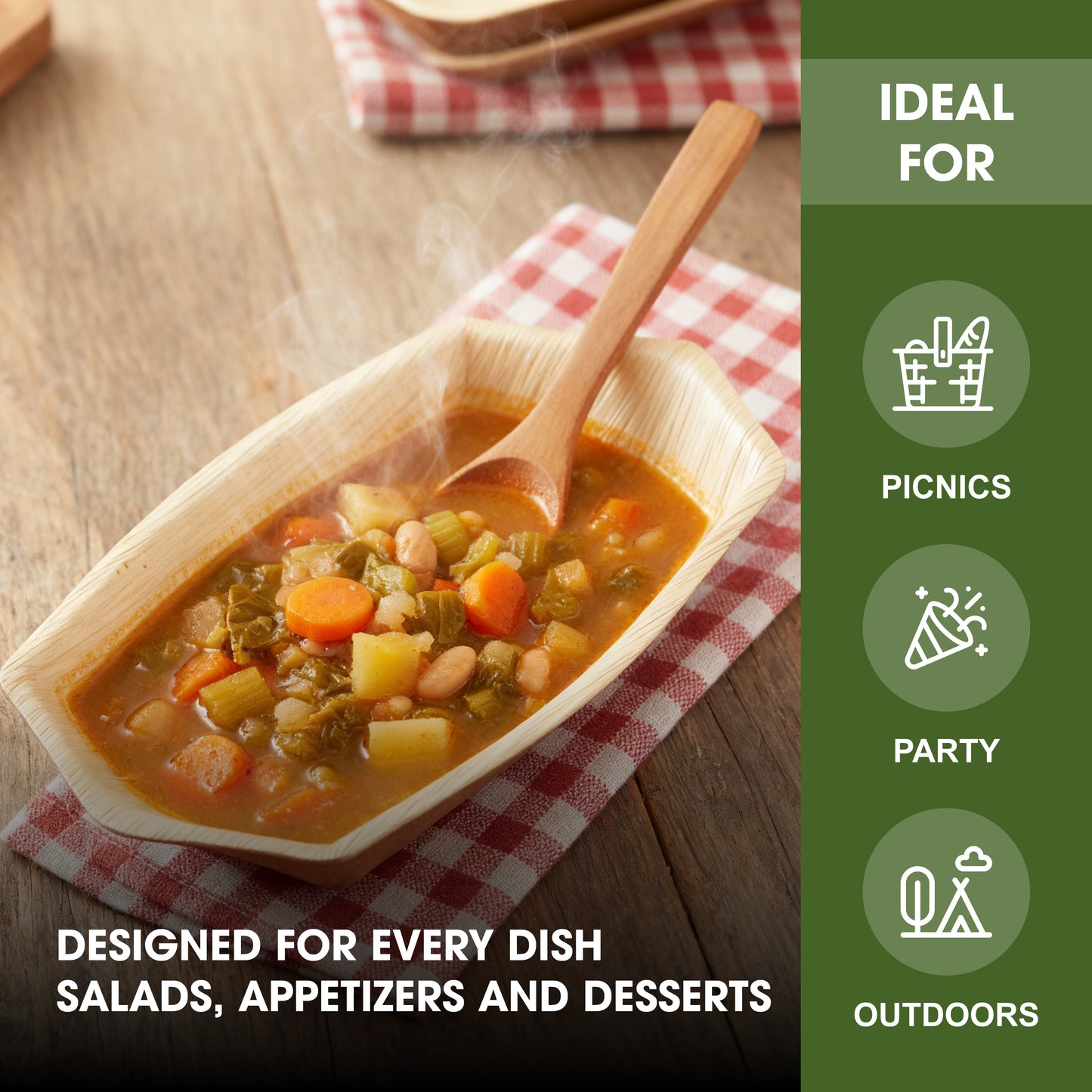 400ml Palm Leaf Boat Serving Trays – Natural Eco-Friendly Disposable Tableware, Biodegradable, Compostable, Microwave & Freezer Safe Plates for Hot & Cold Food