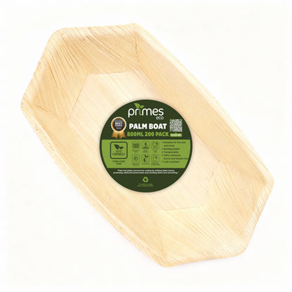 800ml Palm Leaf Boat Serving Trays – Natural Eco-Friendly Disposable Tableware, Biodegradable, Compostable, Microwave & Freezer Safe Plates for Hot & Cold Food