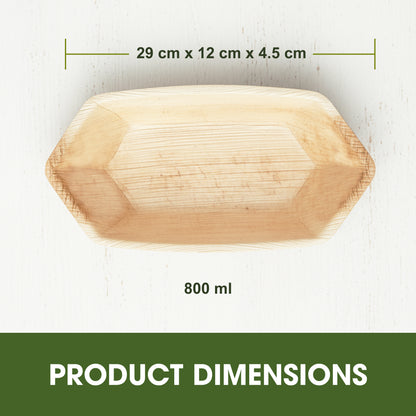 800ml Palm Leaf Boat Serving Trays – Natural Eco-Friendly Disposable Tableware, Biodegradable, Compostable, Microwave & Freezer Safe Plates for Hot & Cold Food