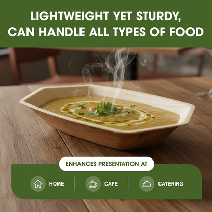 800ml Palm Leaf Boat Serving Trays – Natural Eco-Friendly Disposable Tableware, Biodegradable, Compostable, Microwave & Freezer Safe Plates for Hot & Cold Food