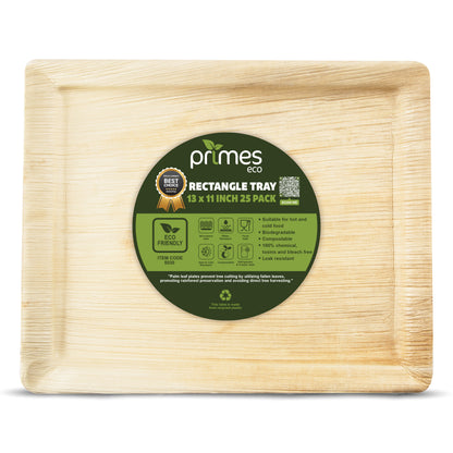 Disposable Palm Leaf Serving Trays Large, Eco Friendly Biodegradable Wooden Plates for Platters, Starters, Parties, Catering & Charcuterie Board, Hot Food Trays (13x11 inch)