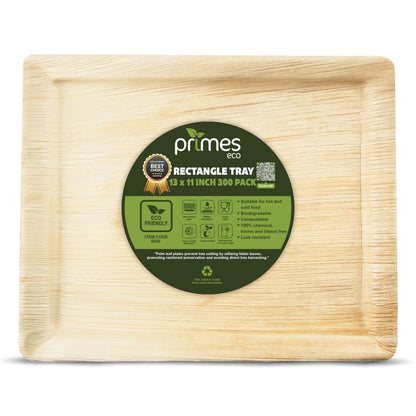 Disposable Palm Leaf Serving Trays Large, Eco Friendly Biodegradable Wooden Plates for Platters, Starters, Parties, Catering & Charcuterie Board, Hot Food Trays (13x11 inch)