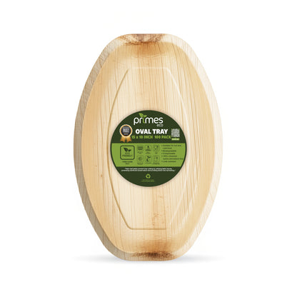 Disposable Palm Leaf Oval Serving Trays Large 15x10 inch, Eco Friendly Biodegradable Wooden Plates for Platters, Starters, Parties, Catering & Charcuterie Board