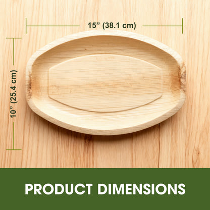 Disposable Palm Leaf Oval Serving Trays Large 15x10 inch, Eco Friendly Biodegradable Wooden Plates for Platters, Starters, Parties, Catering & Charcuterie Board