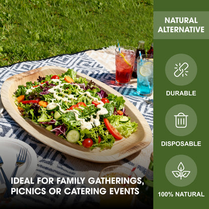 Disposable Palm Leaf Oval Serving Trays Large 15x10 inch, Eco Friendly Biodegradable Wooden Plates for Platters, Starters, Parties, Catering & Charcuterie Board
