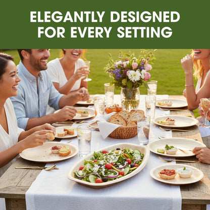Disposable Palm Leaf Oval Serving Trays Large 15x10 inch, Eco Friendly Biodegradable Wooden Plates for Platters, Starters, Parties, Catering & Charcuterie Board