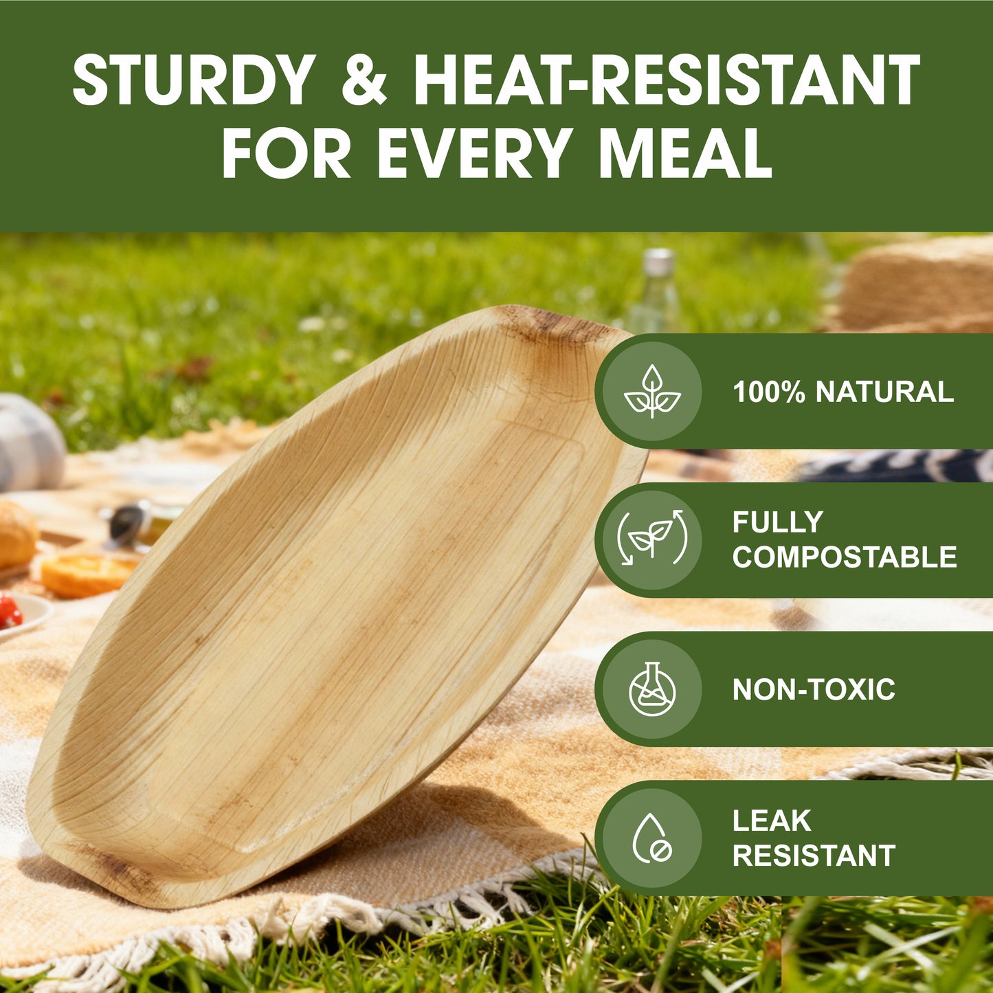 Disposable Palm Leaf Oval Serving Trays Large 15x10 inch, Eco Friendly Biodegradable Wooden Plates for Platters, Starters, Parties, Catering & Charcuterie Board