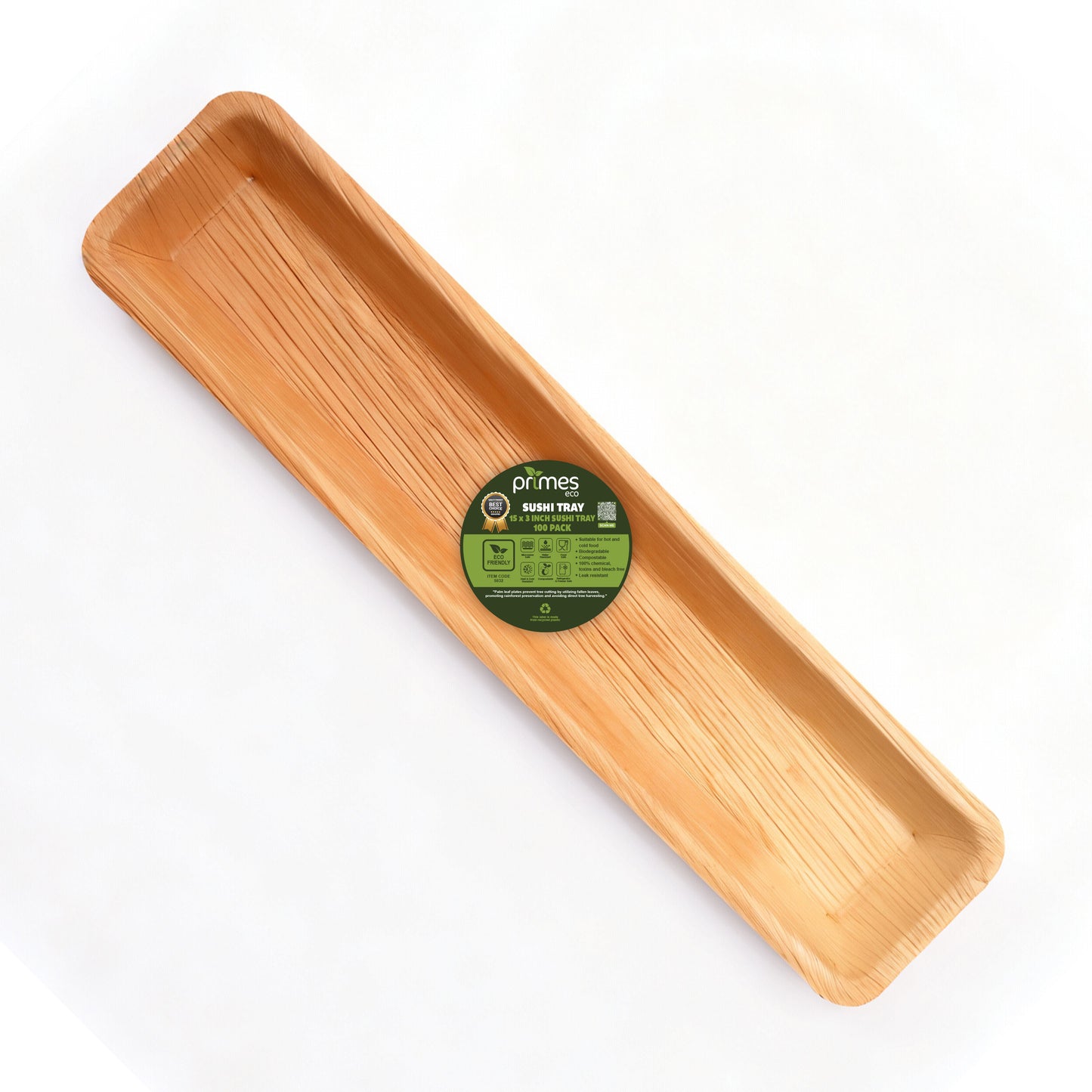 Disposable Palm Leaf Serving Trays 15"x3", Long Rectangular Plates for Sushi, Appetizers, Charcuterie, Wedding Party Snacks, Hot Food Platters, Biodegradable Wooden-Style Boards
