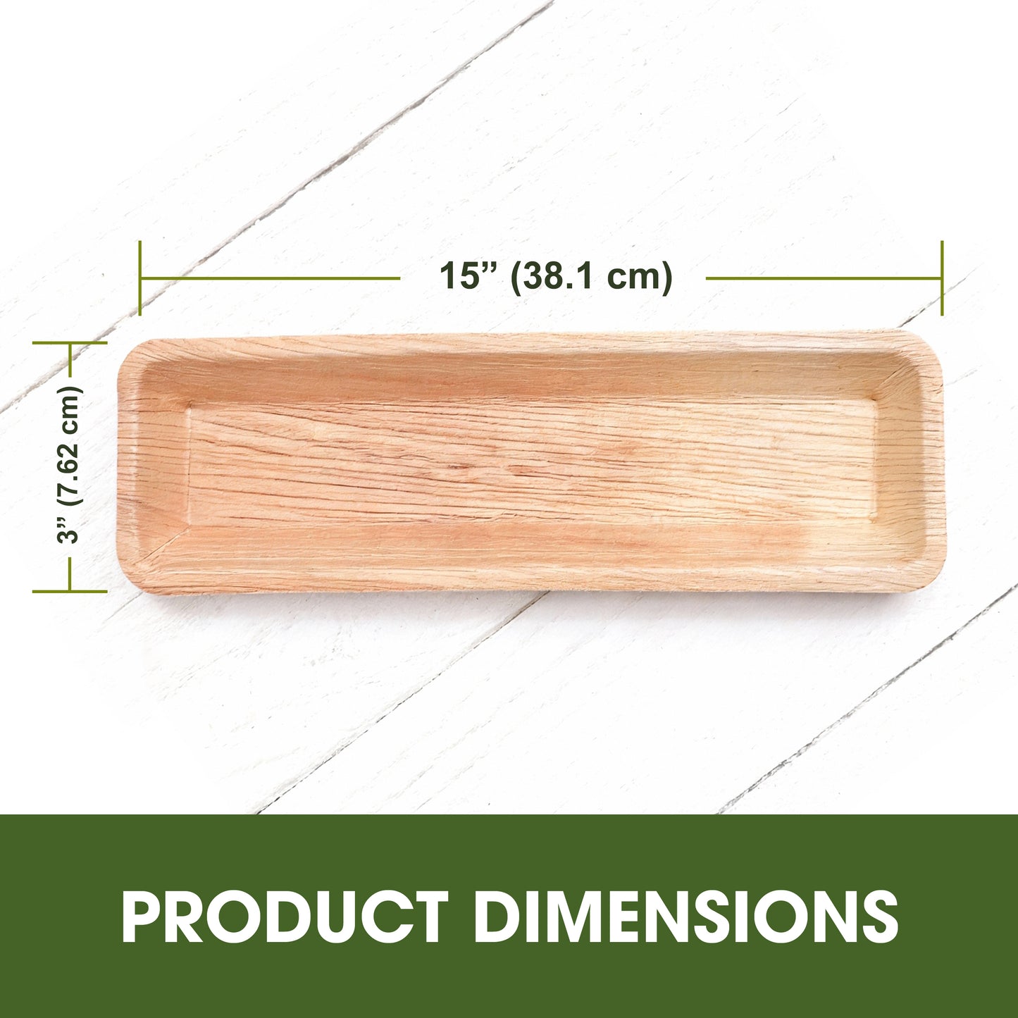 Disposable Palm Leaf Serving Trays 15"x3", Long Rectangular Plates for Sushi, Appetizers, Charcuterie, Wedding Party Snacks, Hot Food Platters, Biodegradable Wooden-Style Boards