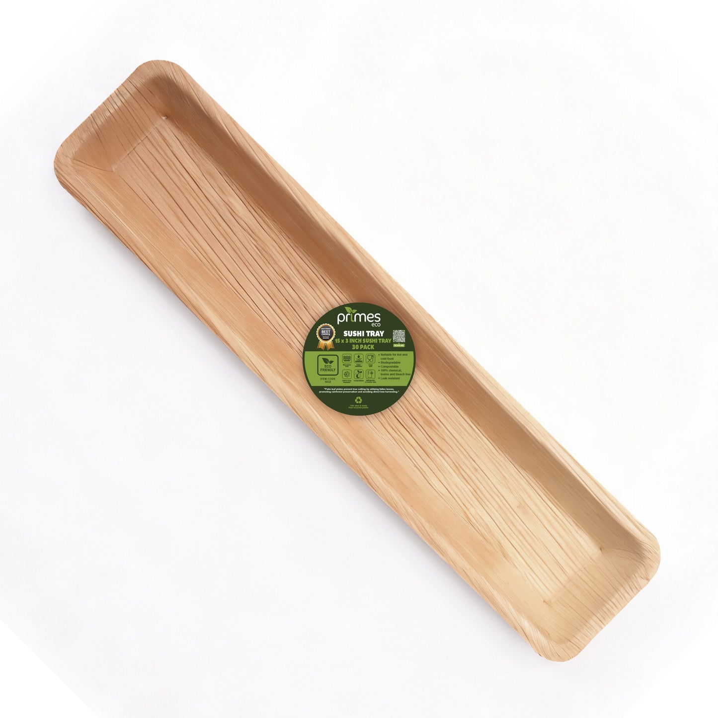 Disposable Palm Leaf Serving Trays 15"x3", Long Rectangular Plates for Sushi, Appetizers, Charcuterie, Wedding Party Snacks, Hot Food Platters, Biodegradable Wooden-Style Boards