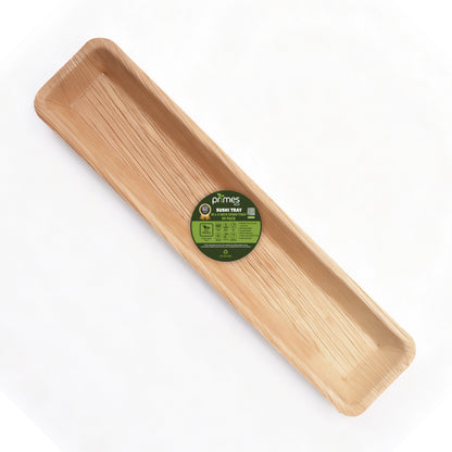 Disposable Palm Leaf Serving Trays 15"x3", Long Rectangular Plates for Sushi, Appetizers, Charcuterie, Wedding Party Snacks, Hot Food Platters, Biodegradable Wooden-Style Boards