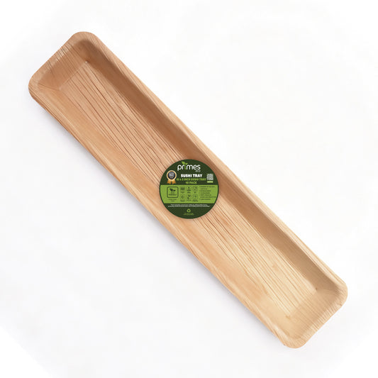 Disposable Palm Leaf Serving Trays 15"x3", Long Rectangular Plates for Sushi, Appetizers, Charcuterie, Wedding Party Snacks, Hot Food Platters, Biodegradable Wooden-Style Boards