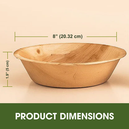 PRIMES ECO 8 Inch - Disposable Palm Leaf Round Bowls, Small Compostable Bowls, Soup Salad Bowl, Eco Friendly & Biodegradable Heavy-Duty Bowl for Wedding, Microwave & Oven Safe, Party, Picnic
