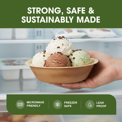 PRIMES ECO 8 Inch - Disposable Palm Leaf Round Bowls, Small Compostable Bowls, Soup Salad Bowl, Eco Friendly & Biodegradable Heavy-Duty Bowl for Wedding, Microwave & Oven Safe, Party, Picnic