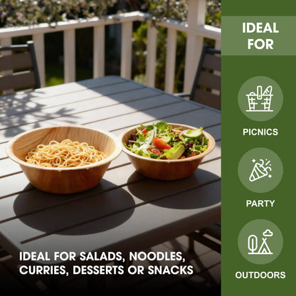 PRIMES ECO 8 Inch - Disposable Palm Leaf Round Bowls, Small Compostable Bowls, Soup Salad Bowl, Eco Friendly & Biodegradable Heavy-Duty Bowl for Wedding, Microwave & Oven Safe, Party, Picnic