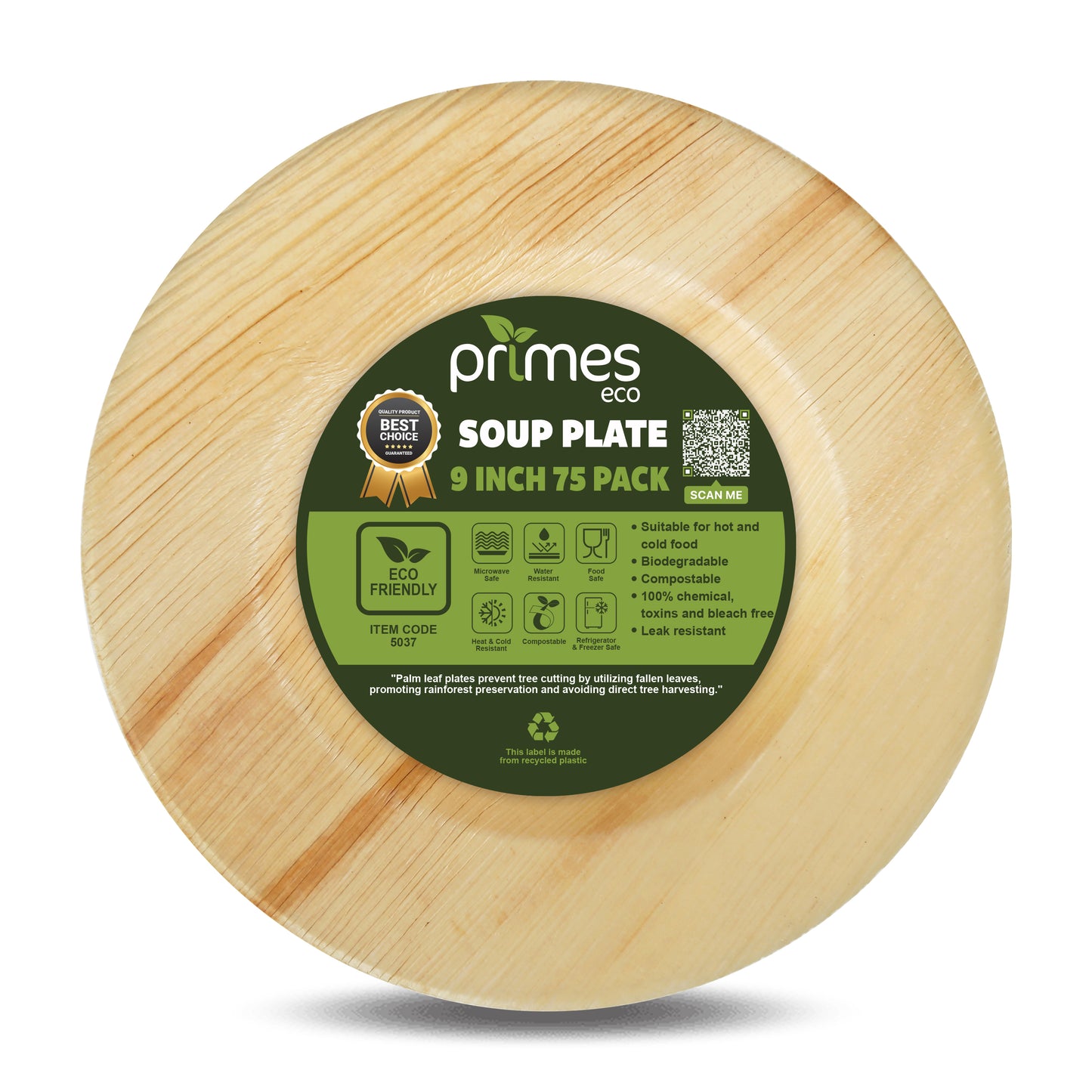 9” (475ml) Disposable Palm Leaf Soup Bowls/Plates, Round Strong Tableware for Hot & Cold Food