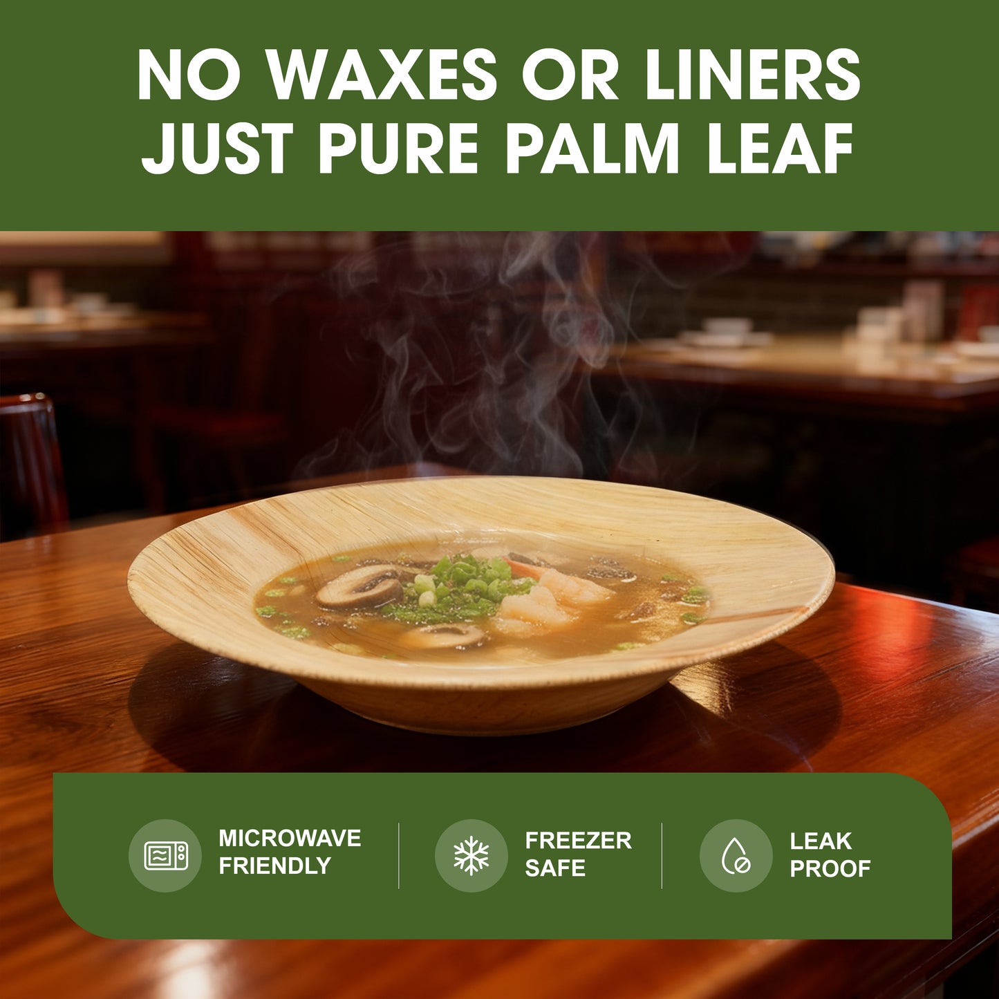 9” (475ml) Disposable Palm Leaf Soup Bowls/Plates, Round Strong Tableware for Hot & Cold Food