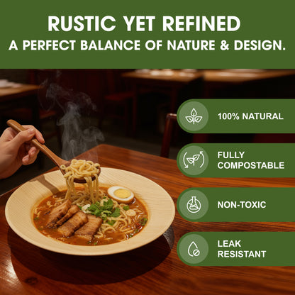 9” (475ml) Disposable Palm Leaf Soup Bowls/Plates, Round Strong Tableware for Hot & Cold Food