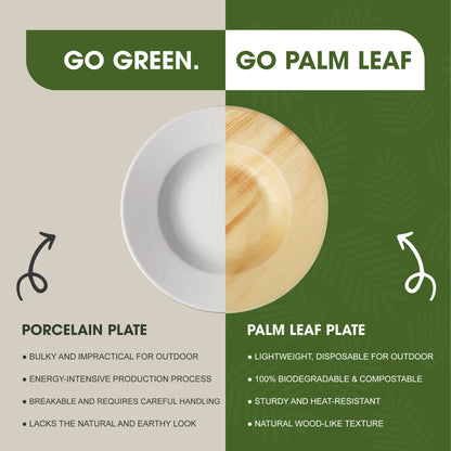 9” (475ml) Disposable Palm Leaf Soup Bowls/Plates, Round Strong Tableware for Hot & Cold Food
