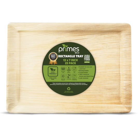 Disposable Palm Leaf Serving Trays Large, Eco Friendly Biodegradable Wooden Plates for Platters, Starters, Parties, Catering & Charcuterie Board, Hot Food Trays (13x11 inch)