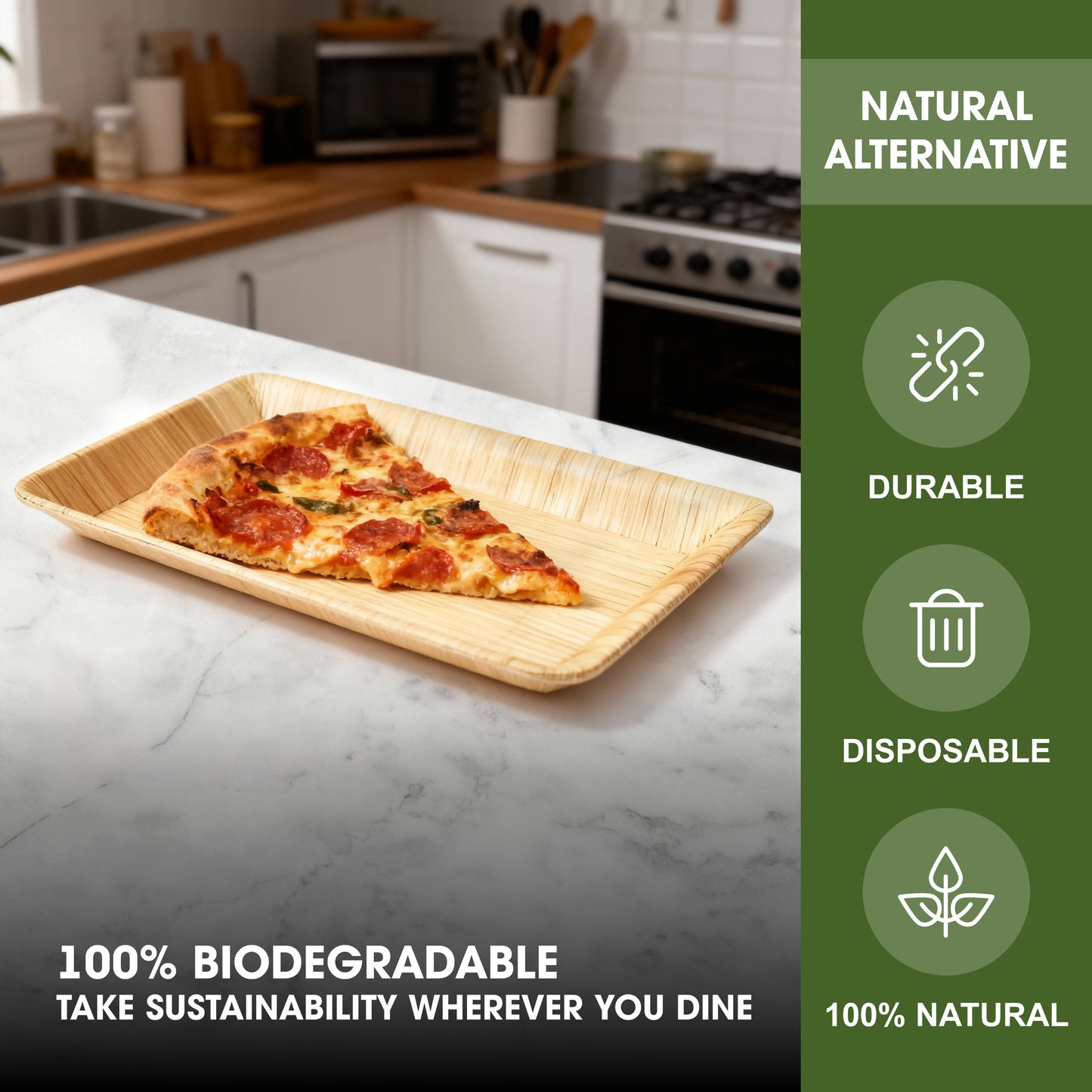 Disposable Palm Leaf Serving Trays Large, Eco Friendly Biodegradable Wooden Plates for Platters, Starters, Parties, Catering & Charcuterie Board, Hot Food Trays (13x11 inch)